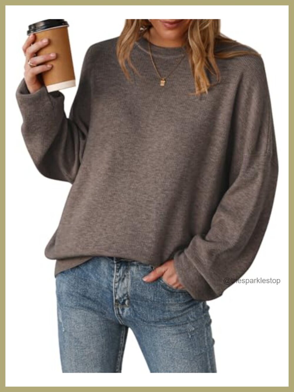 Wool Blend Oversized Crewneck Pullover Sweater, Ribbed Knit